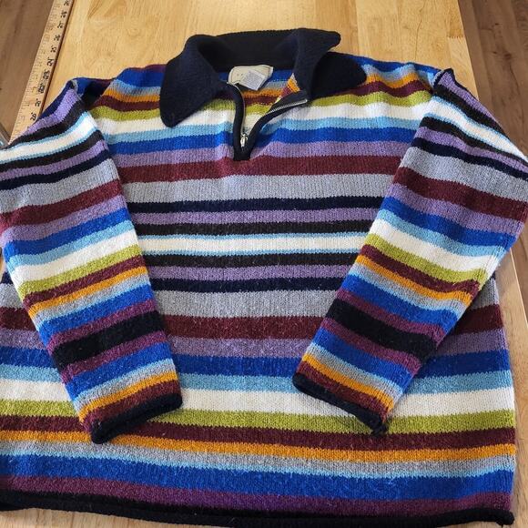 Vintage Express Tricot Knit Striped Collared 1/4 Zip Long Sleeve Sweater Small - Picture 1 of 8